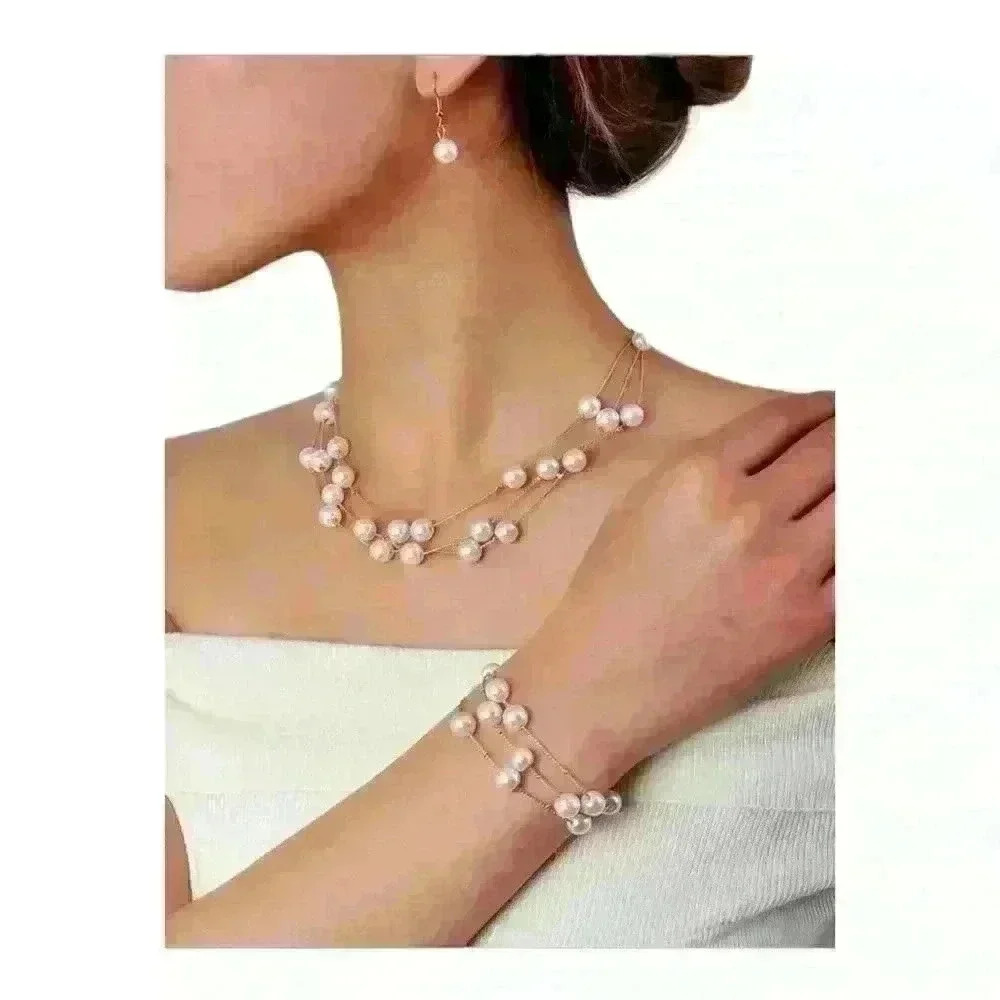 New 3pcs/Set Faux Pearl Decor Jewelry Set | Earrings, Necklace and Bracelet
